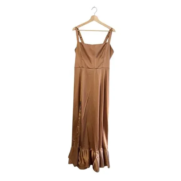 Show Me Your Mumu Clarissa Corset Dress in Copper Luxe Satin XXL Maxi